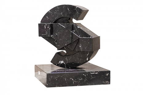 Gi÷ Pomodoro (Orciano Di Pesaro 1930 - Milano 2002): marmo nero e grigio, es. 7/50, cm 45 x 35 x 35Firmato alla base con il punzone dell'Autore Littel sun black and grey marble, numbered 7/50, cm 45 x 35 x 35Signed on the base with the artist's stamp