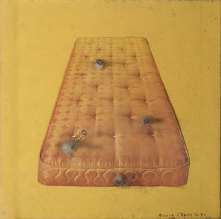 Anna Esposito (Roma 1939): metallo, collage, legno e plexiglass, cm 21 x 21Firmato in basso a destra: Anna Esposito 75 innerspring-mattress, 197I metal, collage, wood and plexiglass. cm 21 x 21 Signed and dated lower right