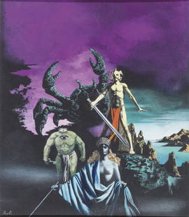 Karel Thole (Bussum 1914 _ Cannobio 2000): tecnica mista su cartone, cm 27 x 23,5Firmato in basso a sinistra: Thole Eseguito per la copertina di un romanzo di fantascienza non identificato Eseguito per la copertina di un romanzo di