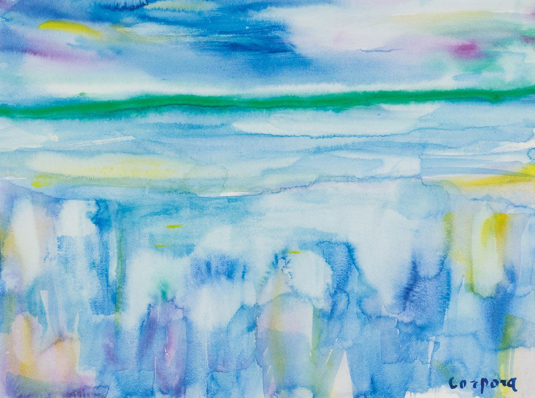 Antonio Corpora (Tunisi 1909 - Roma 2004): acquarello su carta, cm 29 x 39Firmato in basso a destra: Corpora Composition watercolor on paper, cm 29 x 39Signed lower right