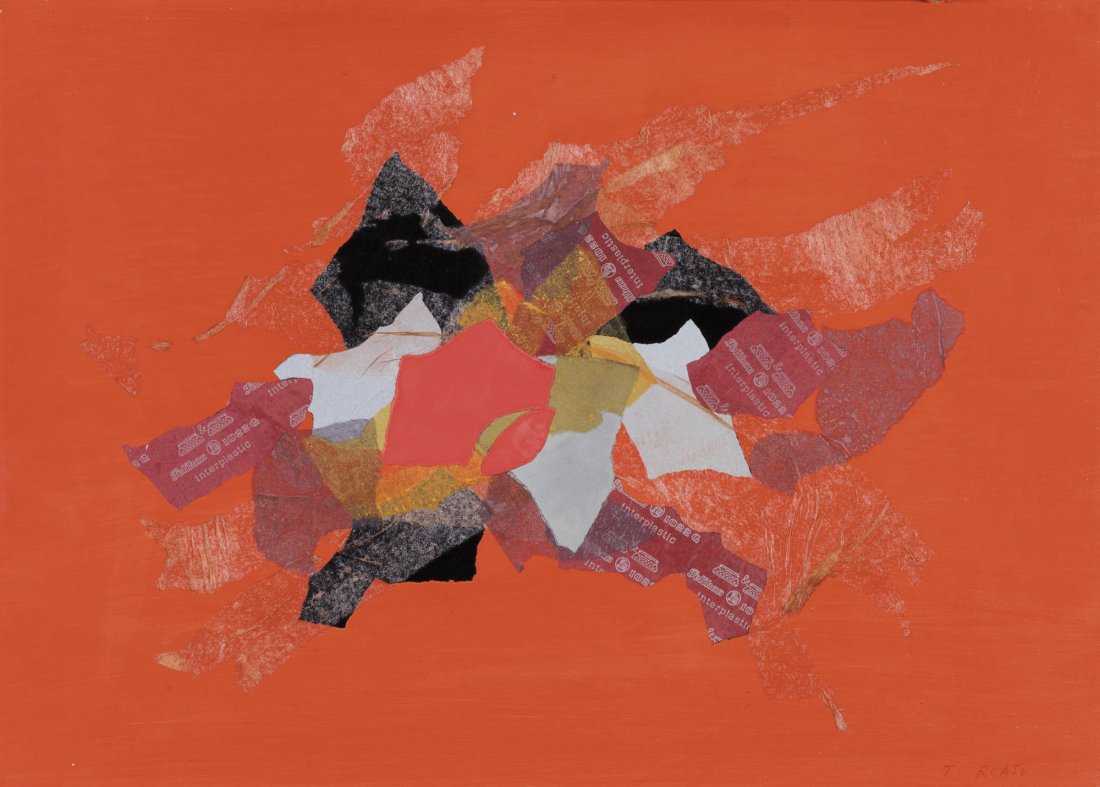 Giulio Turcato (Mantova 1912 - Roma 1995): olio, collage di carte colorate e carta carbone su tela, cm 50 x 70Firmato in basso a destra: TurcatoAutentica dell'Autore al verso della tela Opera registrata presso l'Archivio Turcato con il n°L.21