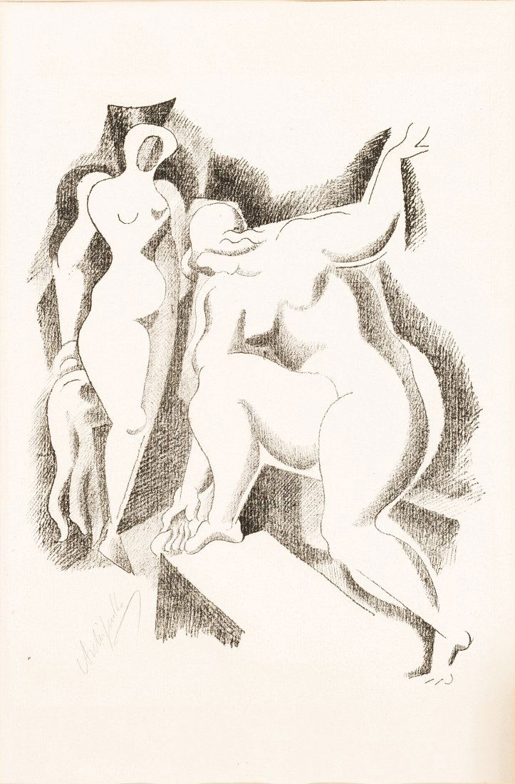 Alexander Archipenko (Kiev 1887 - New York 1984): Due nudi litografia, es. non numerato, cm 49 x 33 (misure del foglio) Firma a matita in basso a sinistra All'angolo inferiore sinistro il timbro a secco Bauhaus, Weimar 1 Noteslithograph, not numbered