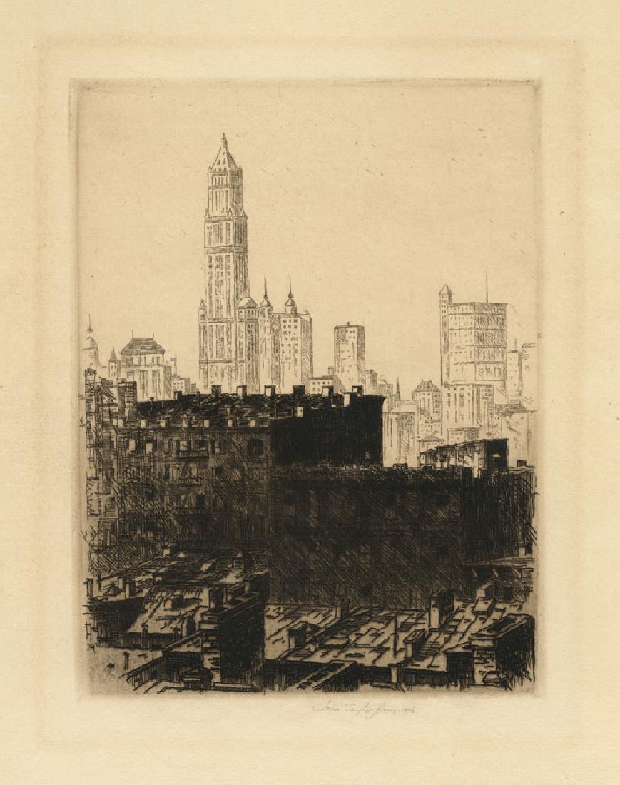 John Taylor Arms, Out of my Window, Etching: Title: Out of My Window. (Also called: Vista, My Own, and De Ma Fenetre). New York City view. John Taylor Arms (1887-1953) Medium: Etching, 1916. Edition 75. Signed and dated in pencil. Building i