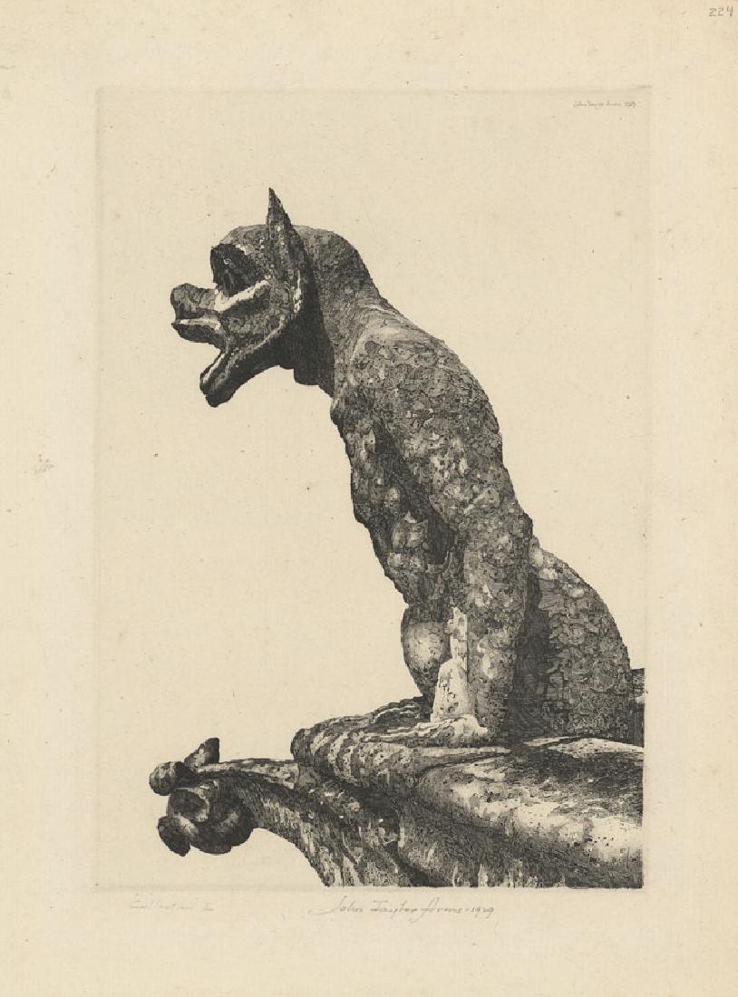 John Taylor Arms, A Devil, Etching: Title: A Devil of Notre Dame. John Taylor Arms (1887-1953) Medium: Etching, 1929. Edition 255. Signed and dated in pencil, inscribed "Collection E." Gargoyle Series #13. Image size 7 x 4 7/8" - pl
