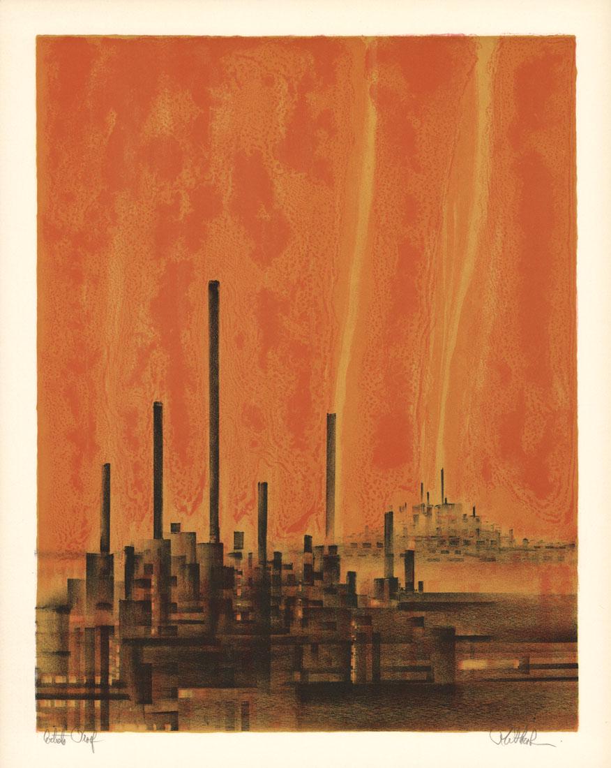 Richard Florsheim, Factory Fire, Color Litho (1 of 3)