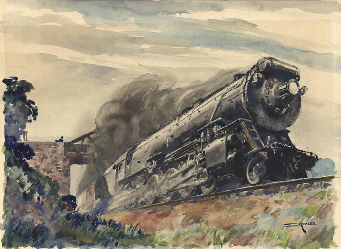 Otto Kuhler, Locomotive, Watercolor - Jul 20, 2019 | The Old Print Shop