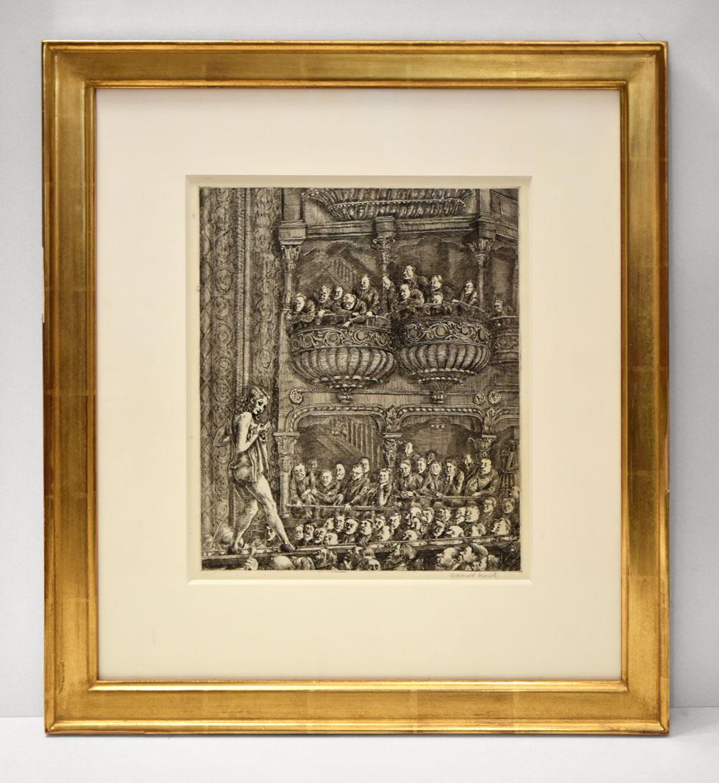 Reginald Marsh, Gaiety Burlesk, Original Etching: Title: Gaiety Burlesk. Reginald Marsh (1898-1954) Medium: Etching, 1930. Edition c.39. Signed in pencil. Image size 11 3/4 x 9 3/4" (30 x 24.8 cm). Condition: Very good condition, a brilliant impr