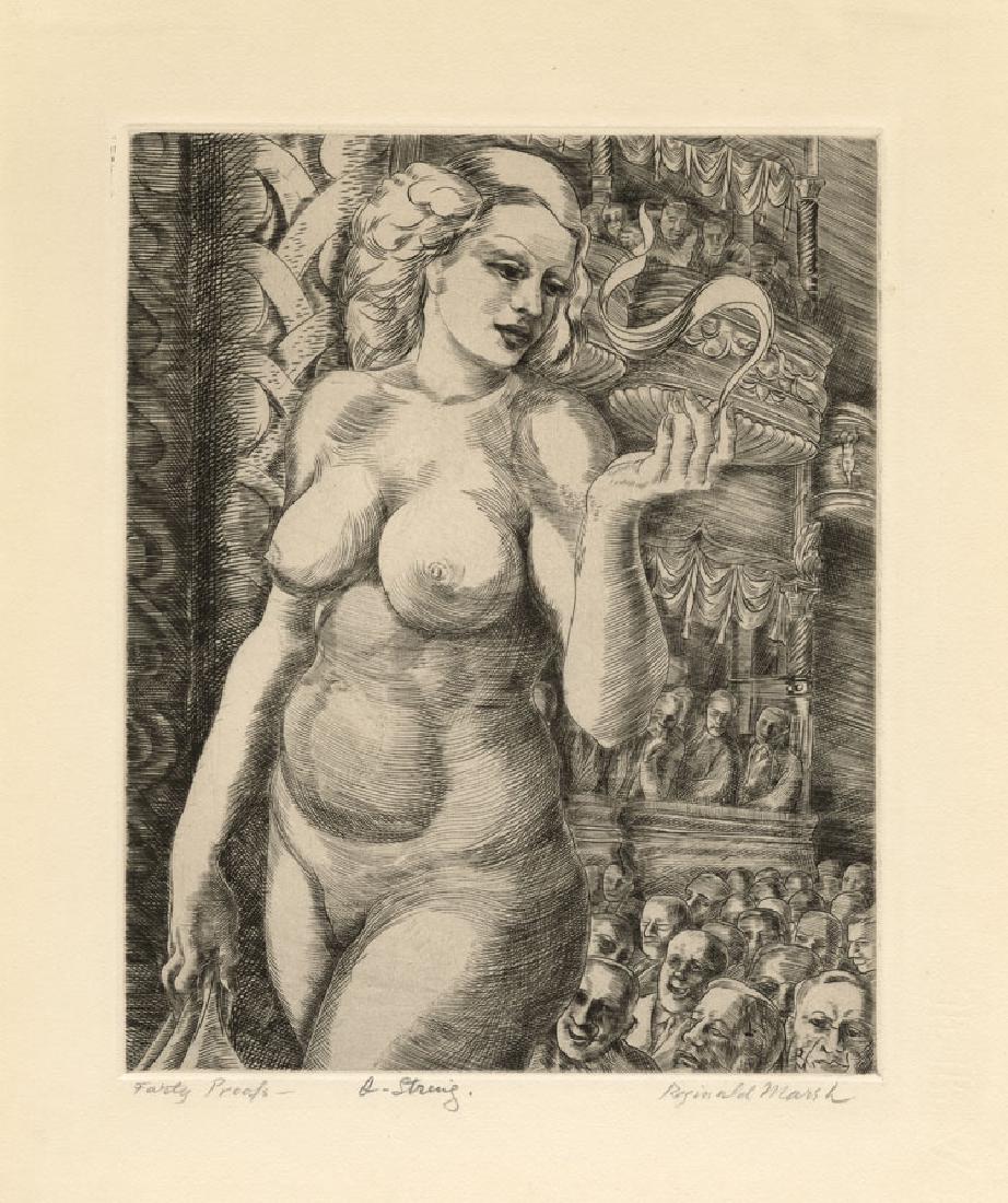 Reginald Marsh, G-String, Original Etching: Title: G-String. Reginald Marsh (1898-1954) Medium: Etching, 1936. Edition 40, printing 23. Signed and titled in pencil, inscribed "forty proofs." Image size 9 11/16 x 7 13/16" (24.7 x 19.8 cm). C