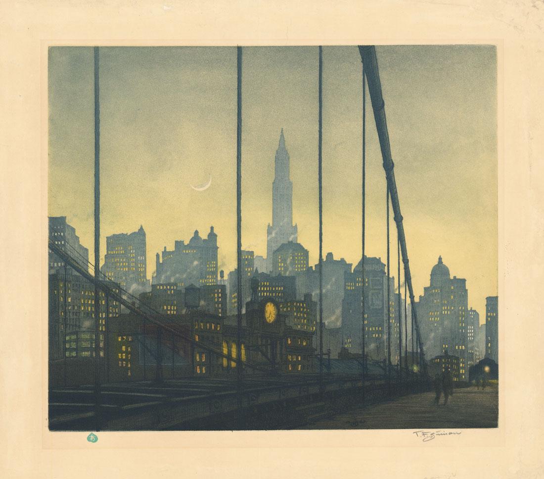 T. F. Simon , Brooklyn Bridge, Color aquatint (1 of 3)