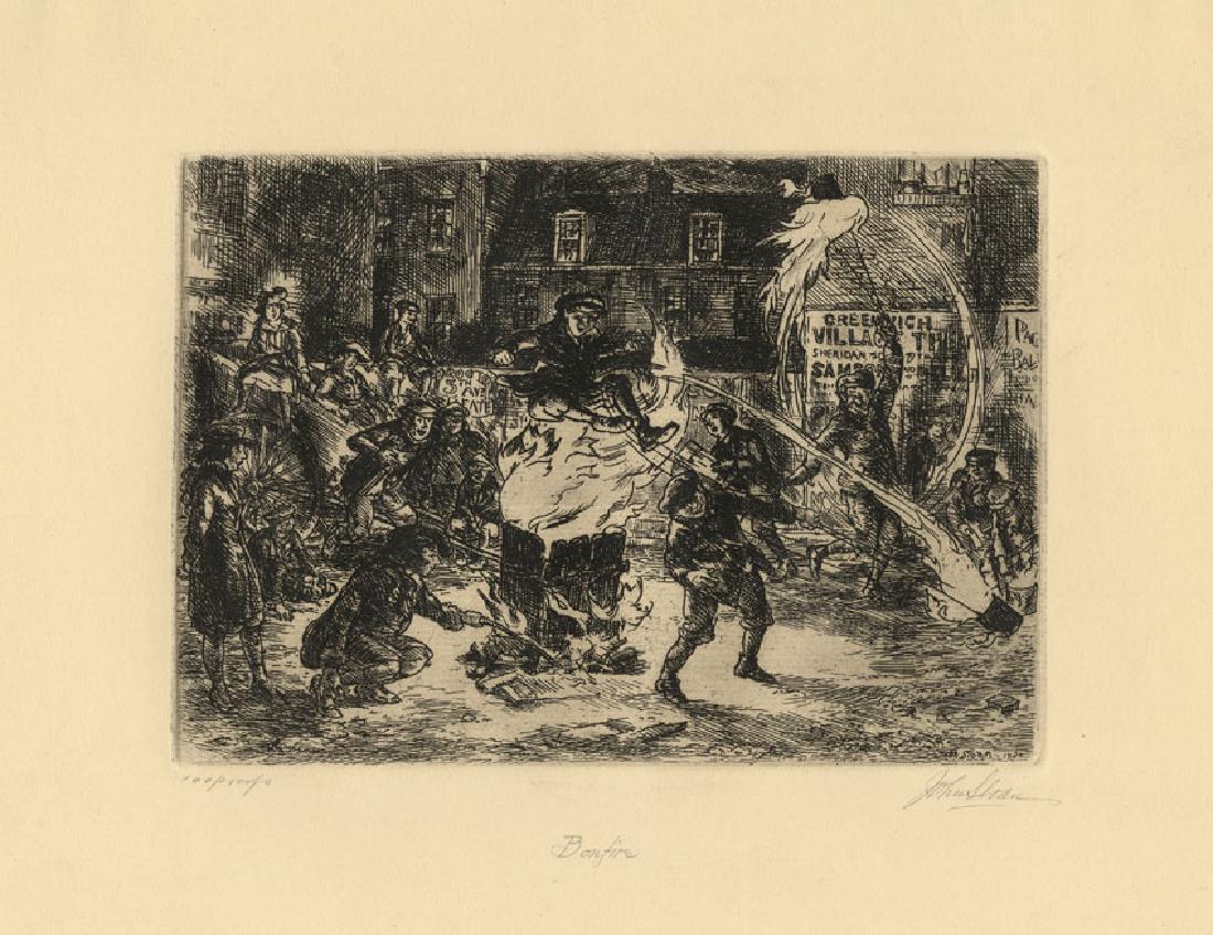 John Sloan, Bonfire,  Original Etching (1 of 3)