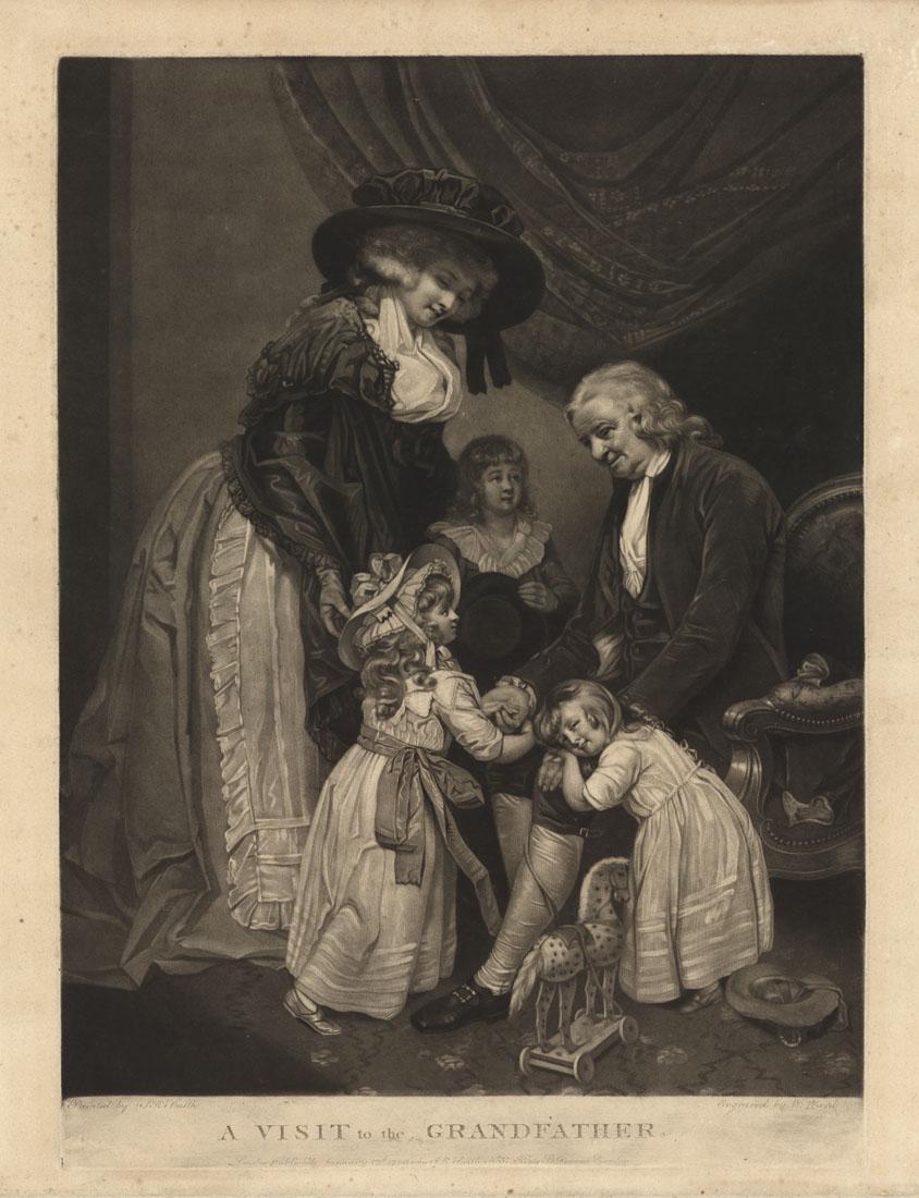 John Raphael Smith, Visit to the Grandfather: Title: A Visit to the Grandfather. Artist: John Raphael Smith (1752-1812). Medium: Mezzotint,1788. London publish'd January 12th 1788 by J. R. Smith, No. 31 King St. Covent Garden. Image size 20 5