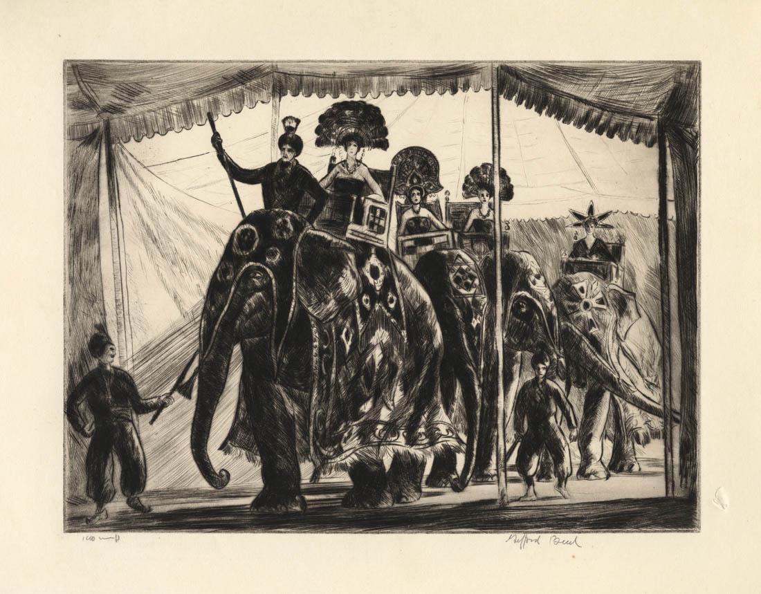 Gifford Beal, Circus Parade, Drypoint: Title: Circus Parade. Artist: Gifford Beal (1879-1956) Medium: Drypoint engraving, c.1930. Edition 100. Image size 8 3/4 x 11 7/8" (22.3 x 30.1 cm). Description: Signed in pencil. Inscribed "imp."