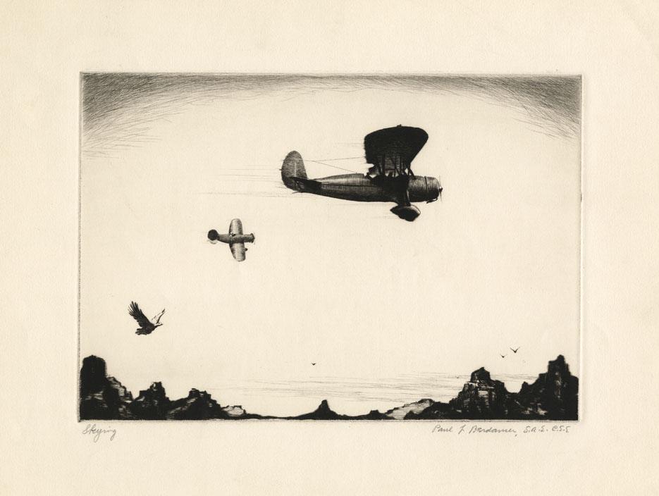 Paul F. Berdanier, Skying, Drypoint (1 of 3)