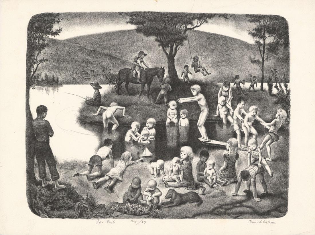 John McClellan, The Swiming Hole., Lithograph (1 of 3)