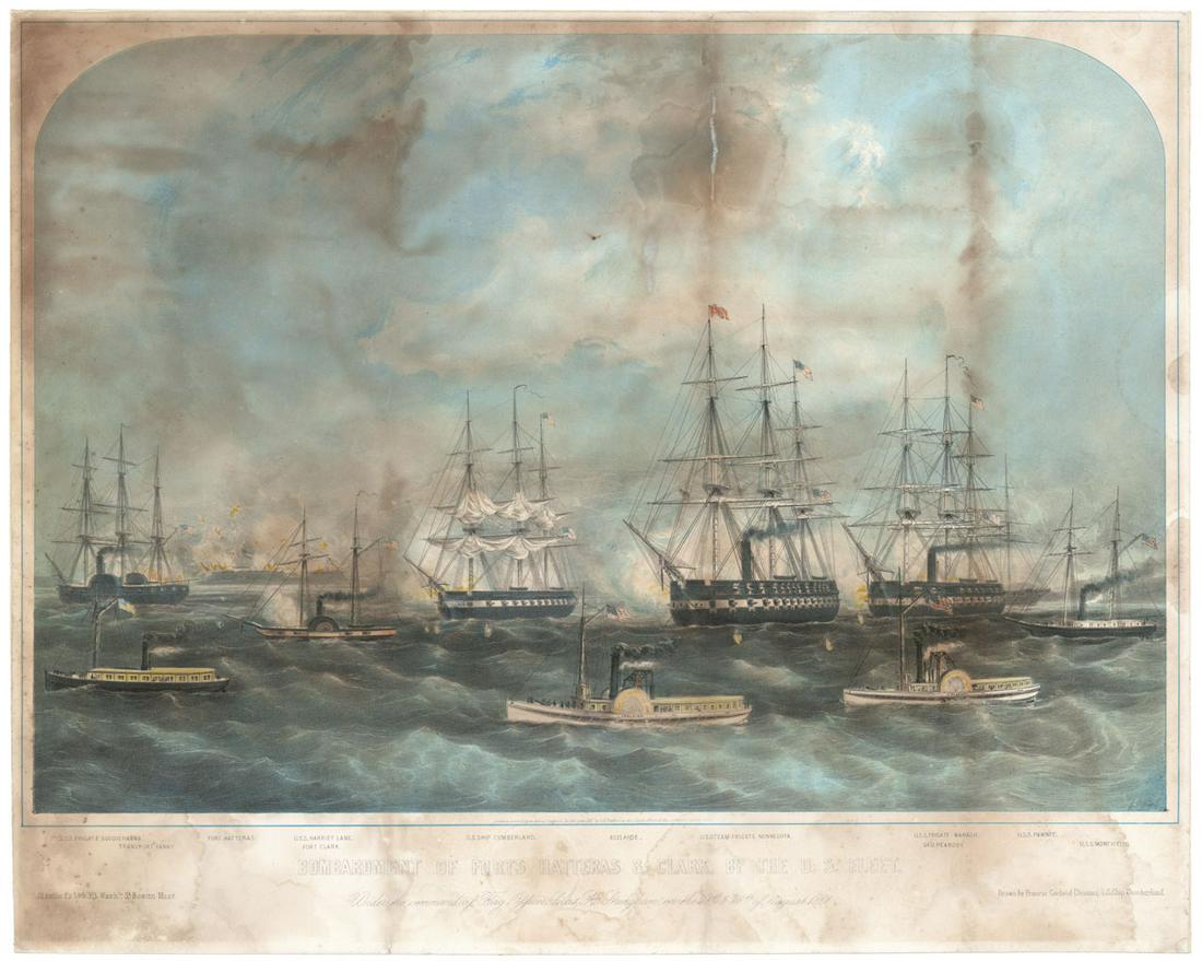 Bombardment of Forts Hatteras Original Lithograph (1 of 3)