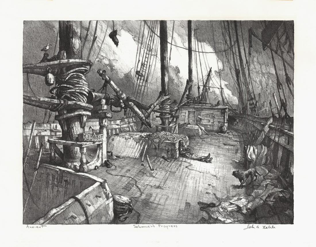 John Noble Original Lithograph Schooner (1 of 4)