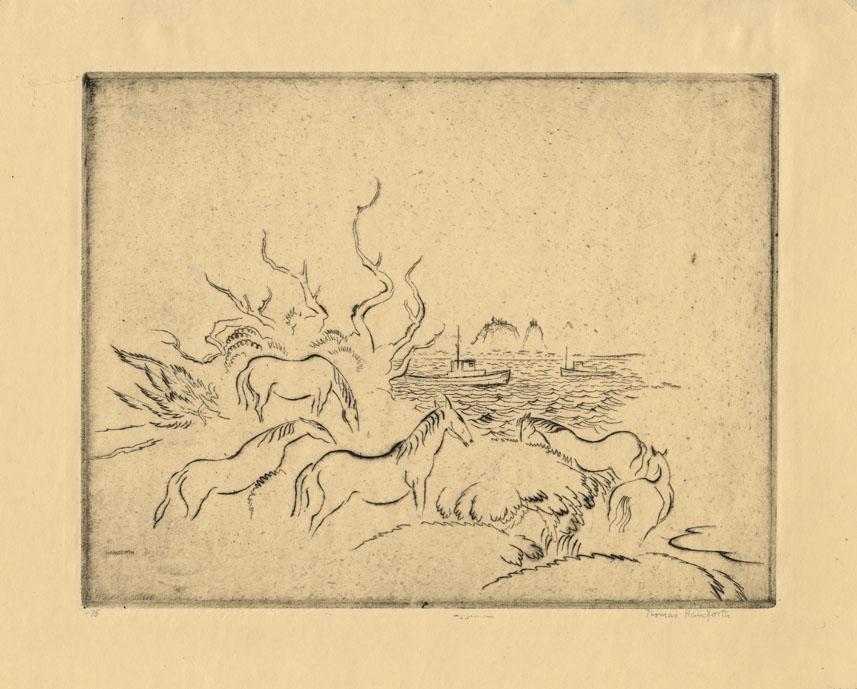 Thomas Handforth, The Wind is Up, Etching: Title: The Wind is Up. Artist: Thomas Handforth (1897-1948) Medium: Etching, 1929. Edition 75. Signed in pencil. Image size 7 7/16 x 9 13/16" (19.0 x 24.5 cm). Thomas Handsforth (1897-1948) printmaker