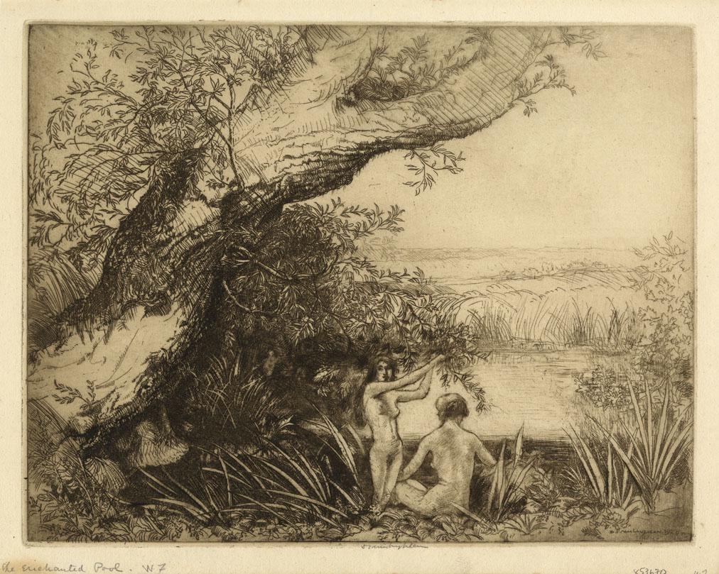 Donald Shaw MacLaughlan, The Enchanted Pool: Title: The Enchanted Pool. Artist: Donald Shaw MacLaughlan (1876 -1938) Medium: Etching, 1920. Edition not noted. Signed in pencil. Signed and dated within the plate. Image size 10 1/4 x 13" (25.7