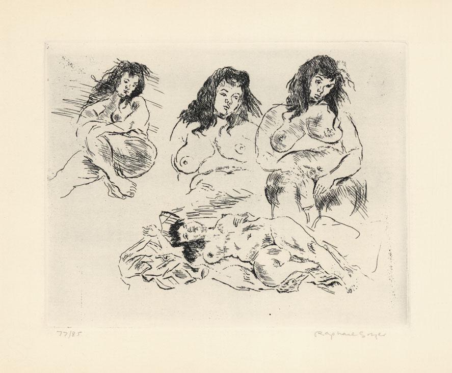 Raphael Soyer, Nude Studies, Etching: Title: Nude Studies. Artist: Raphael Soyer (1899-1987) Medium: Etching, 1963. Edition 85. Signed in pencil. Inscribed "77/85." Published by Associated American Artists. Plate size 7 7/8 x 9 7/8" (