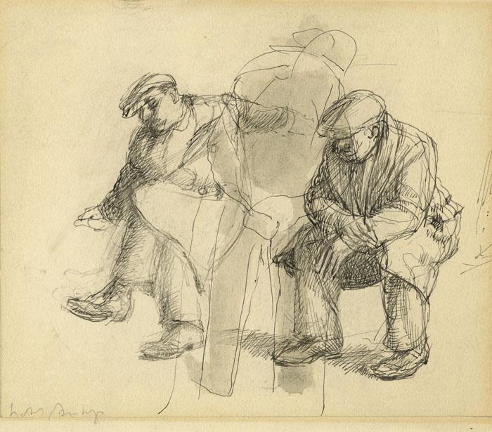 Isabel Bishop, The Club, Study drawing: Title: Study drawing for "The Club." Isabel Bishop (1902-1989) Pen and ink drawing, c.1935. Signed in pencil, lower left. Image size 4 3/4 x 5 3/8" (12.1 x 13.5 cm). Isabel Bishop (1902-1989) Painte