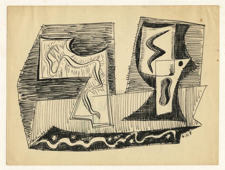 Werner Drewes, Dancing Snakes, Pen & Ink: Title: Dancing Snakes. Werner Drewes (1899-1985) Pen & Ink, 1949. Signed in drawing lower left, signed and dated with the cypher "49" Paper Size: 5 1/2 x 7 1/4" (13.9 x 18.4 cm). Werner Drewes (189