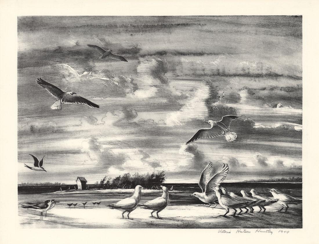 Victoria H. Huntley, Wild Birds, Lithograph: Title: Wild Birds. Florida. Victoria Hutson Huntley (1900-1971) Lithograph, 1949. Edition 75. Signed and dated in pencil. Image size 11 7/8 x 15 7/8" (30.3 x 40.2 cm). Victoria Hutson Huntley (1900-19