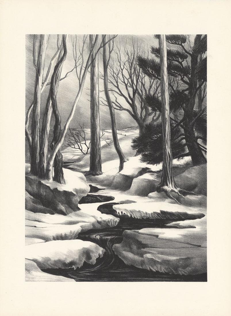 Victoria H. Huntley, Snow & Ice, Lithograph: Title: Snow & Ice. Victoria Hutson Huntley (1900-1971) Lithograph, 1938. Edition unknown. Unsigned. Image size 12 3/16 x 9 1/16" (31.5 x 23.1 cm). Victoria Hutson Huntley (1900-1971) born Victoria Ebb