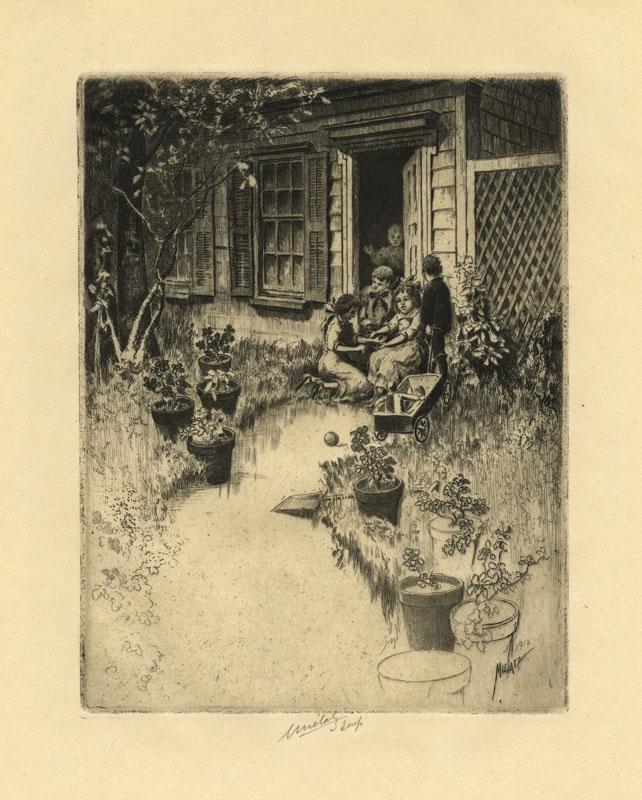 Charles F. Mielatz, The Play House, Etching: Title: Spingler-Van Beuren - The Play House. Charles Frederick William Mielatz (1864-1919) Etching, 1912. Edition unknown. Signed in pencil, inscribed "imp." Marked "No. 3" which means it is the third