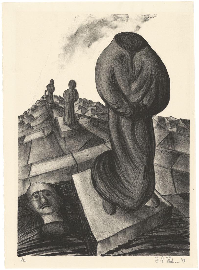 Richard Florsheim, Behold Ye Mighty, Lithograph: Title: Behold Ye Mighty. Artist: Richard Florsheim (1916-1979). Lithograph, 1949. Edition 12. Signed and dated in pencil, inscribed "3/12." Image size 13 11/16 x 9 3/4" (34.7 x 24.7 cm). Richard Flors
