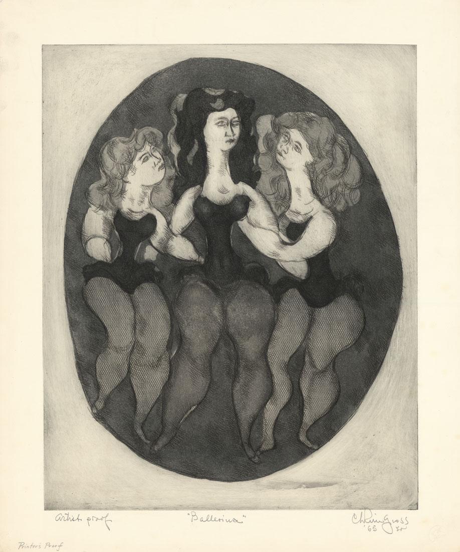 Chaim Gross Etching and aquatint, Ballerinas.: Title: Ballerinas. Artist: Chaim Gross (1902-1991). Etching and aquatint, 1965. Edition 100. Signed, titled and dated in pencil, inscribed "Artist's Proof." Image size 19 3/4 x 15 7/8" (45.0 x 33.65 c