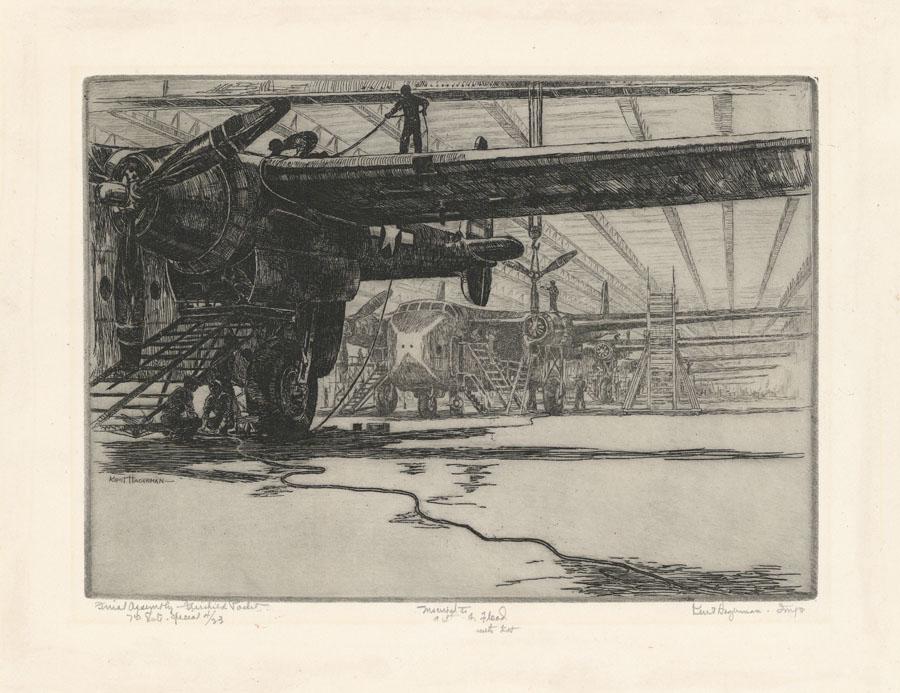 Kent Hagerman, Final Assembly, Etching: Title: Final Assembly. Artist: Kent Hagerman (1893-1978). Etching, c.1950. Edition 23. Signed and titled in pencil. Inscribed "7th State. Special 4/23." Image size 7 1/16 x 9 7/8" (17.9 x 25.1 cm). Wi