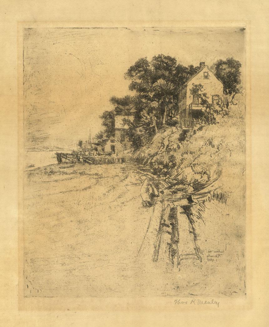 Thomas R. Manley, etching: Title: Untitled. Artist: Thomas R. Manley (1853-1938). Medium: Etching and sandpaper ground, undated. Edition not noted. Signed in pencil. Image size 12 x 9 7/8" (30.5 x 25.1 cm). Thomas Rathbone Man