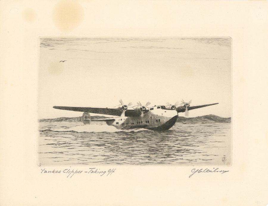 Charles J. Wilson, Yankee Clipper - Taking Off: Title: Yankee Clipper - Taking Off. Artist: Charles J. Wilson (1880-1965) Drypoint, 1950. Edition not noted. Signed and titled in pencil. Image size 4 x 6" (10.1 x 15.2 cm) Charles J. A. Wilson was a 