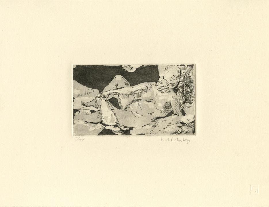 Isabel Bishop, Nude, Etching: Title: Nude.Artist: Isabel Bishop (1902-1989)Etching, 1961.Published by Associated American Artists. Edition 25. Signed in pencil. Inscribed "III/XXV." Image size 3 1/2 x 5 7/8" (8.9 x 15 cm). #56 in