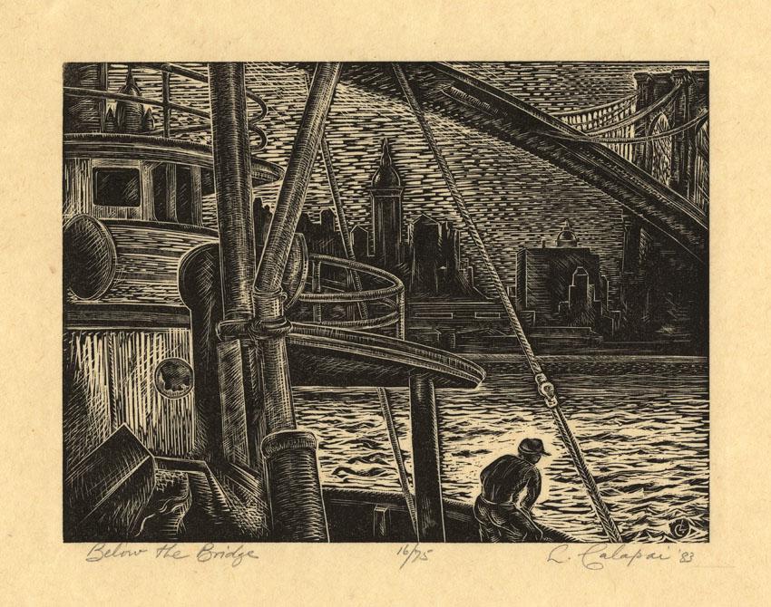Letterio Calapai, Below the Bridge, Woodcut (1 of 3)