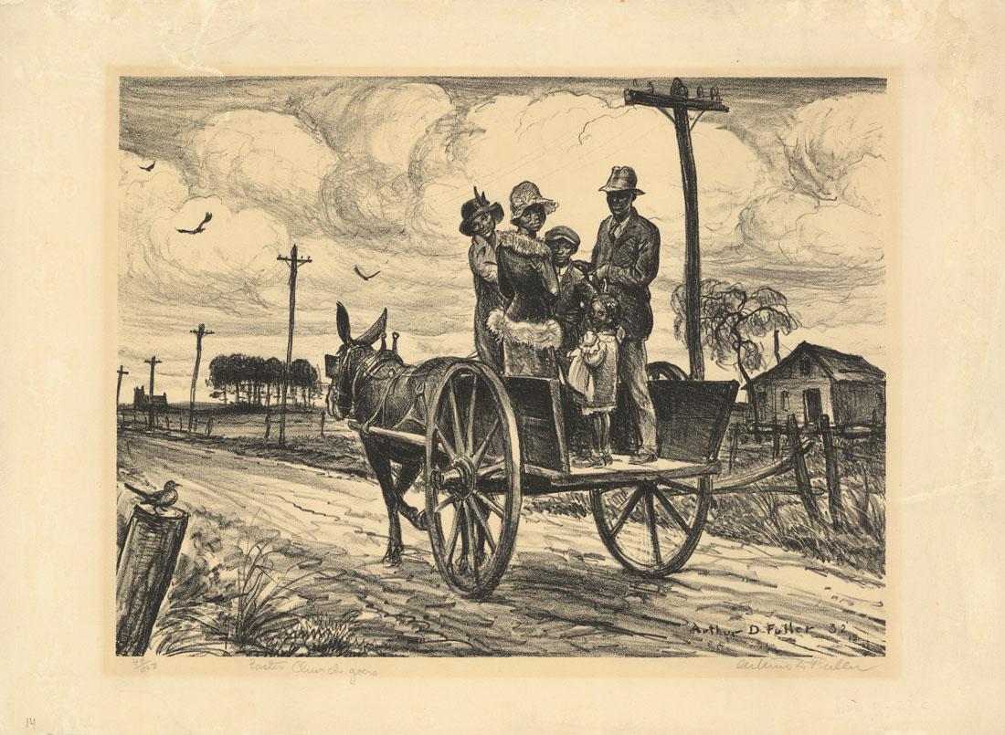 Arthur D. Fuller, Easter Church Goers, Lithograph: Title: Easter Church Goers. Artist: Arthur D. Fuller (1889-1966) Lithograph, c.1934. Edition 250. Published by Associated American Artists. Signed and titled in pencil, inscribed "49/250." Image size 