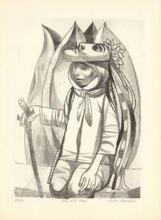 Anton Refregier, Boy with Mask, Lithograph: Title:  Boy with Mask. Artist: Anton Refregier (1908-2003)Lithograph, 1968.Signed and titled in pencil, inscribed "65/250." Edition 250.Published by Associated American Artists. Signed and titled in p