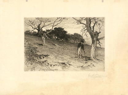 James D. Smillie, An Old New England Orchard: Title: An Old New England Orchard.Artist: James D. Smillie (1833-1909). Etching, 1883. Signed in pencil. Image size 8 x 12" (20.4 x 30.5 cm). James David Smillie was an American etcher,