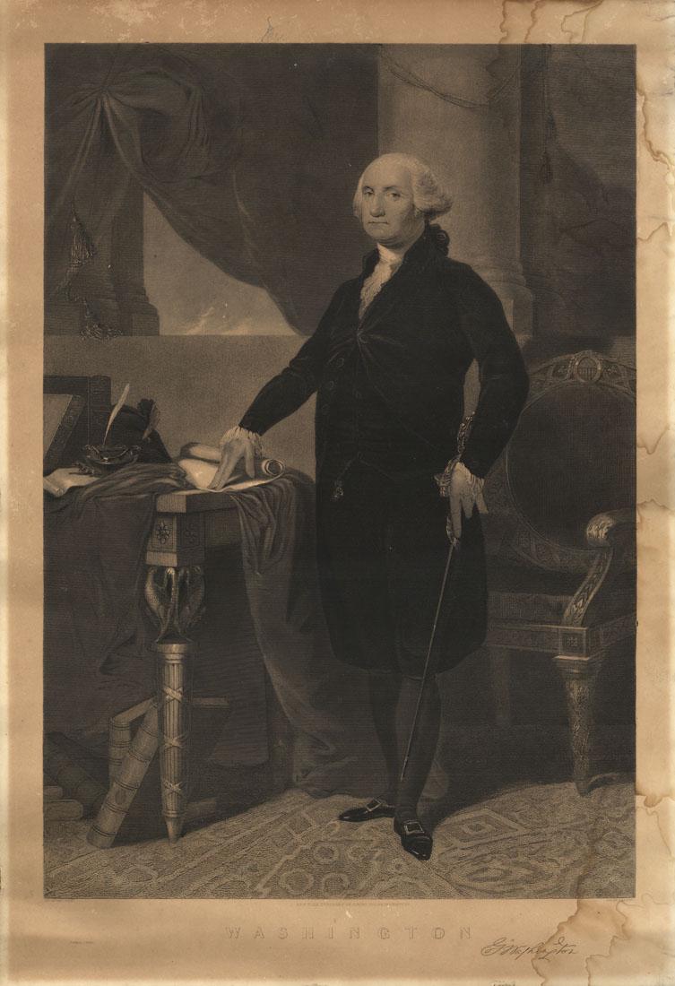 Gilbert Stuart, Washington, Engraving: Title: Washington.Artist: Gilbert Stuart (1755-1828). Engraving, undated. Image size 24 1/8 x 16 5/8" (61.2 x 42.2 cm). Washington's facsimile signature is in the lower right margin. Gilbert Stuart w