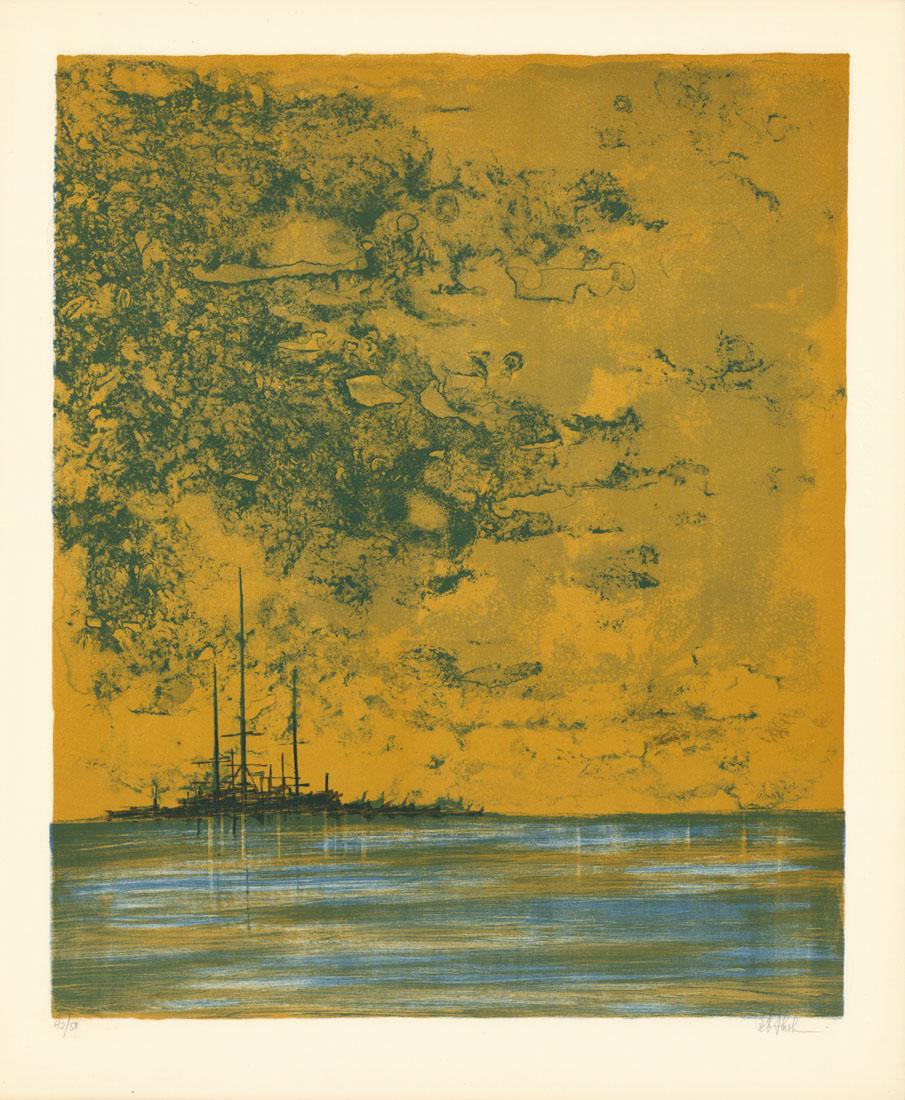 Richard Florsheim, Moored Boats, Lithograph (1 of 3)