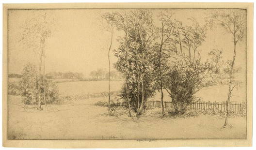 Donald Shaw MacLaughlan, Sussex Landscape: Title: Sussex Landscape.Artist: Donald Shaw MacLaughlan (1876 -1938) Etching, 1920. Edition not noted. Signed in pencil. Signed and dated in the plate. Printed on watermarked paper. Image size 6 x 10