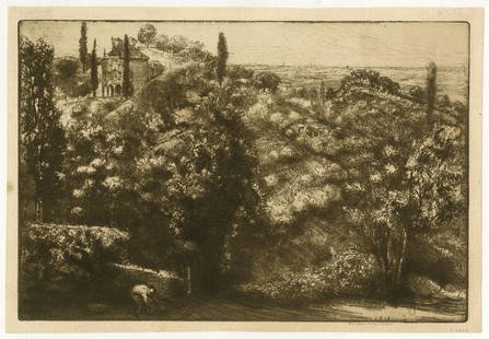 Donald Shaw MacLaughlan, Evening Shadows: Title:  Evening Shadows.Artist: Donald Shaw MacLaughlan (1876-1938) Etching, 1912. Edition not noted. Signed in pencil. Dated in the plate. Image size 7 7/8 x 11 3/4" (20 x 29.9 cm). #180 in "A descri