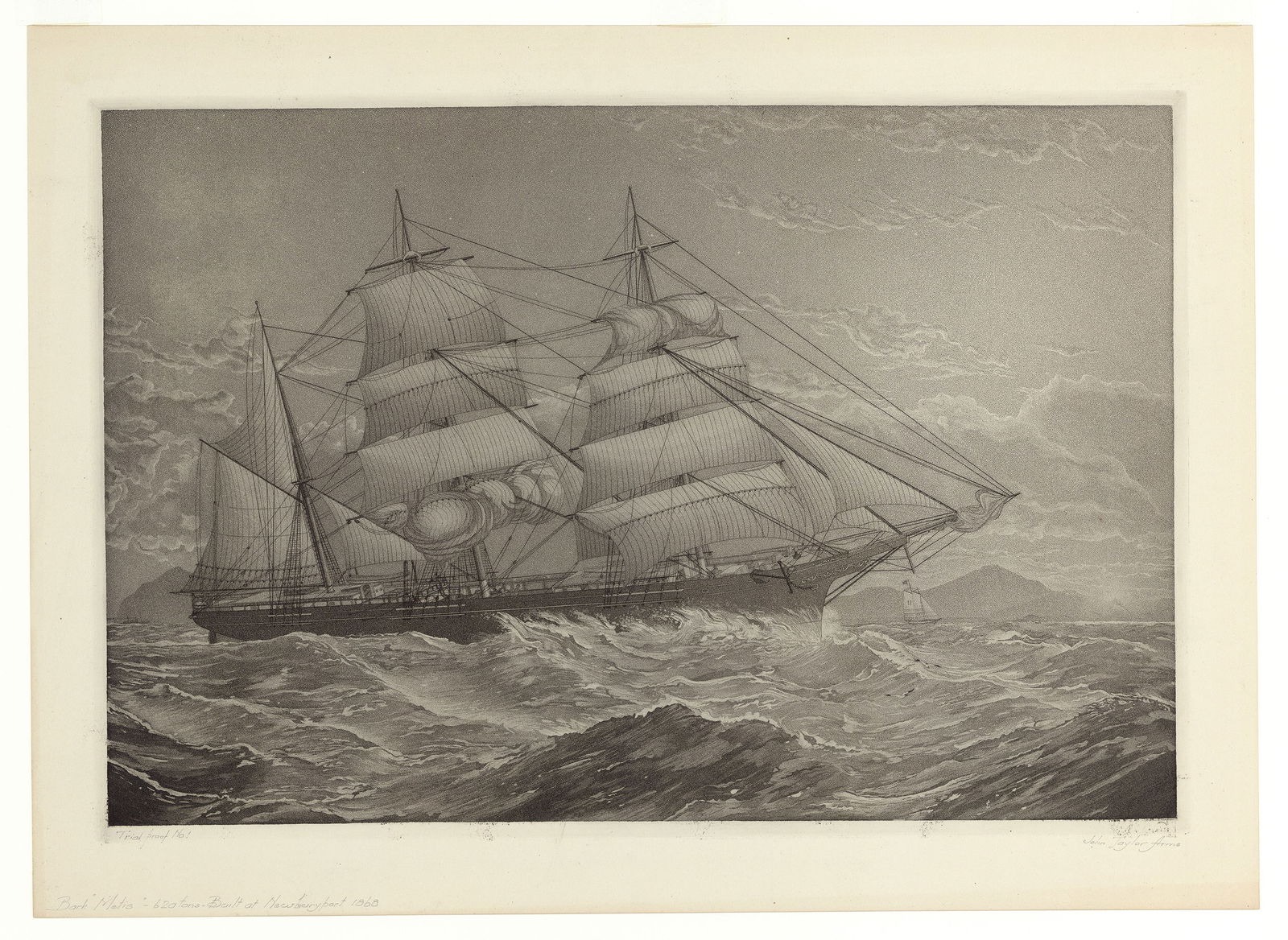 John Taylor Arms, Bark "Metis" Making Harbor, Etching and aquatint: Title: Bark "Metis" Making Harbor.Artist: John Taylor Arms (1887-1953) Etching and aquatint, 1923. Edition 5. Signed in pencil. Inscribed "Trial proof No.1." Written in lower left margin is "Bark "Me