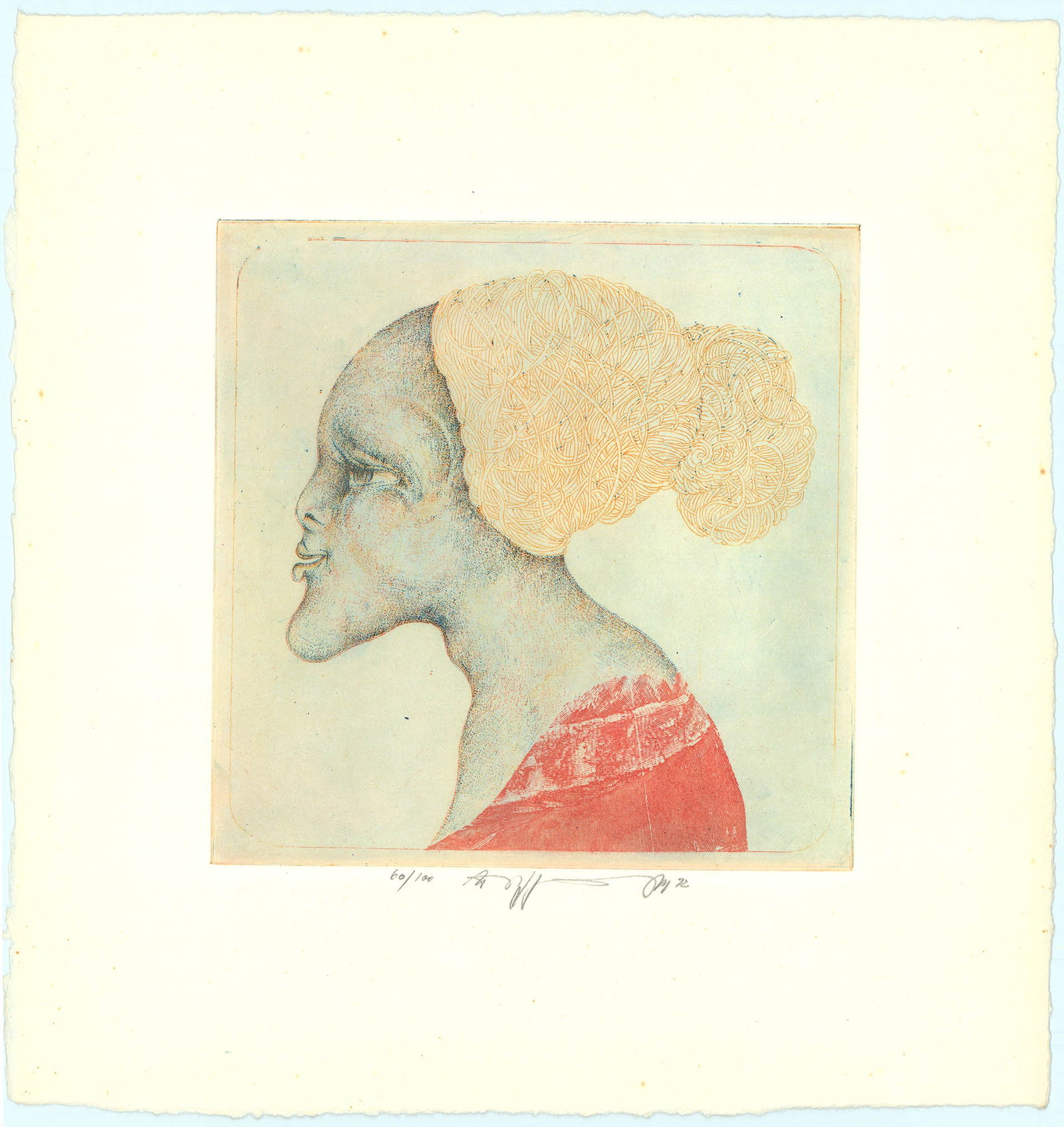 W.P. Eberhard Eggers, Portrait: Title: Portrait Artist: W.P. Eberhard Eggers (1939-2004), Circulated by Associated American Artists Etching with roulette, printed in color, 1972 Signed and dated in pencil, edition 100 Image size 6 5