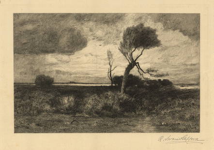 Robert Swain Gifford, Near the Coast, Etching on Japanese paper: Title: Near the Coast.Artist: Robert Swain Gifford (1840-1905) Etching on Japanese paper, 1885-1886. Edition 250. Signed in pencil. Image size 6 3/4 x 9 9/16" (273 x 244 mm). Printed on Japanese pape