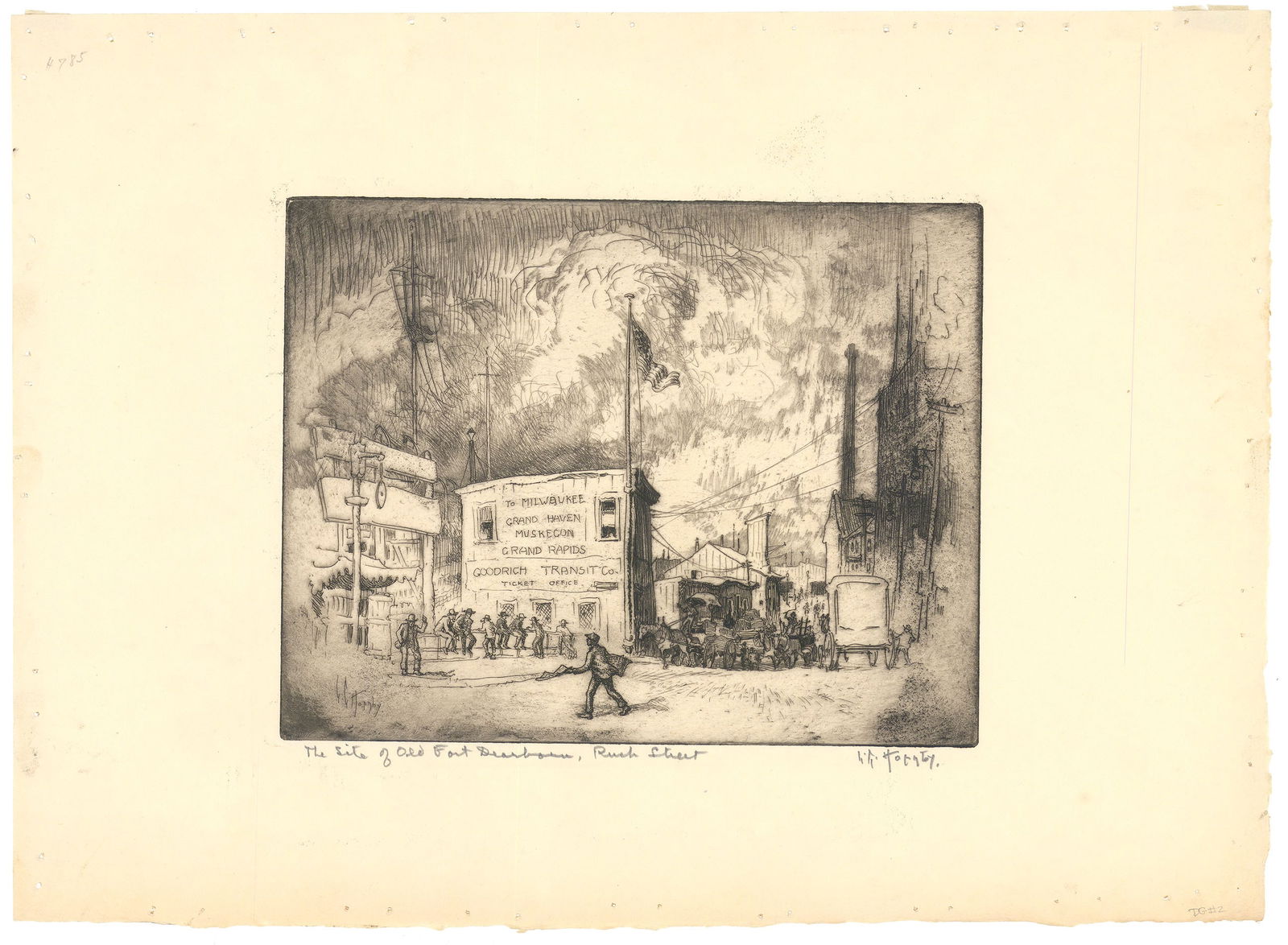 Lester Hornby, Site of Old Fort Dearborn, Chicago, Etching and drypoint (1 of 2)