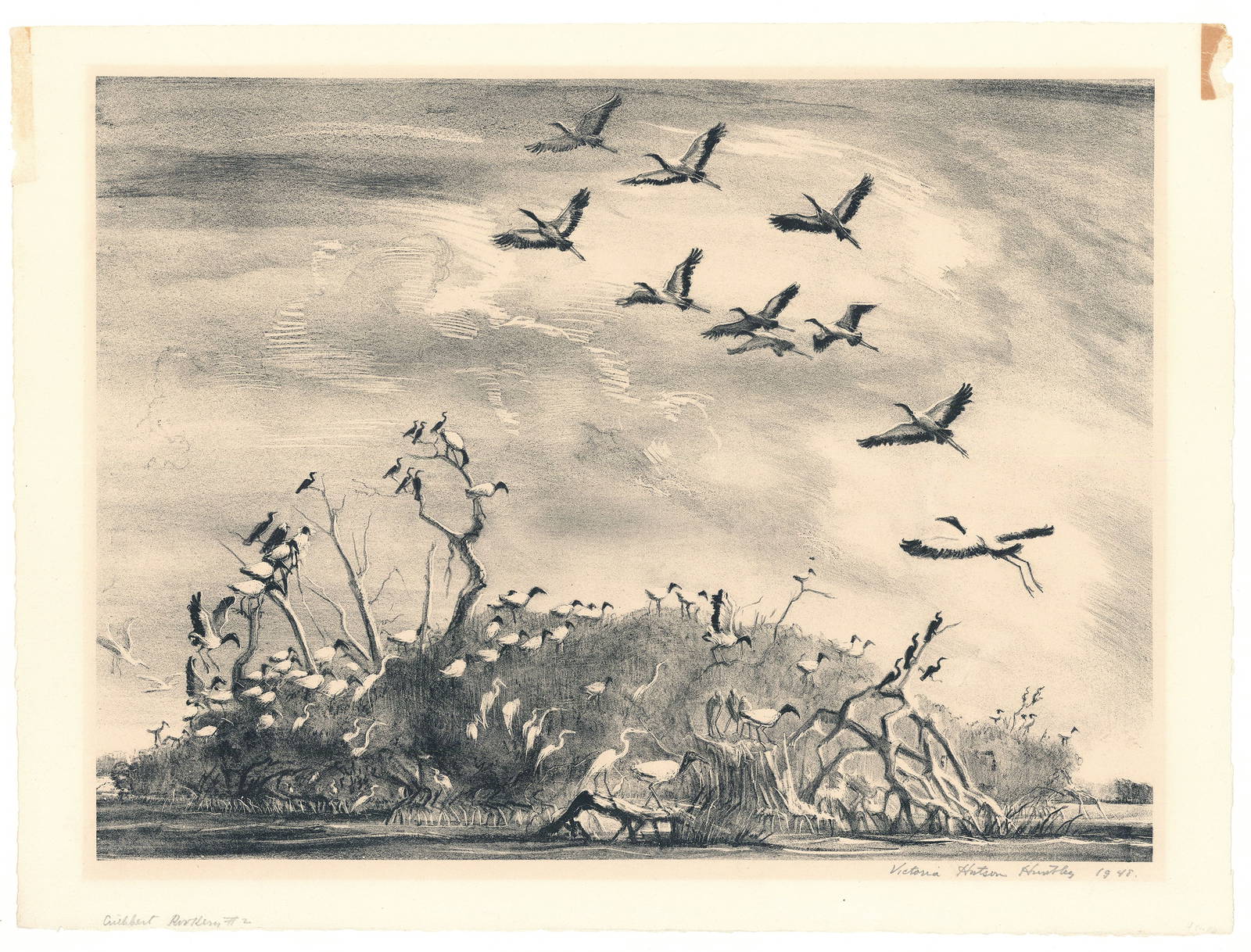 Victoria Hutson Huntley, Cuthbert Rookery 2., Lithograph Auction