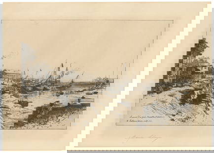 Maxime Lalanne, Souvenir d'un Port Trouville, Calvados, Etching and drypoint: Title: Souvenir d'un Port Trouville, Calvados. Artist: Maxime Lalanne (1827-1886) Etching and drypoint, 1881 Signed in pencil. Titled in plate. Image size 10 x 15 3/4"(25.4 x 40 cm). This is one of t