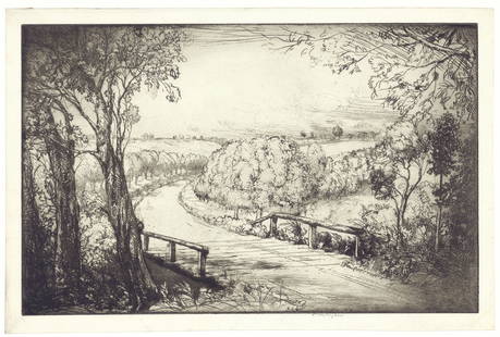 Donald Shaw MacLaughlan, Tennessee Pike, Etching: Title:  Tennessee Pike.Artist: Donald Shaw MacLaughlan (1876 -1938) Etching, 1917. Signed in pencil. Also signed in plate. Image size 8 3/4 x 13 7/8" (22.3 x 35.2 cm). "Born in Charlottetown, Canada i