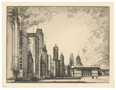 Donalad Shaw MacLaughlan, Michigan Avenue No. 2, Chicago, Tours., Etching: Title:  Michigan Avenue No. 2, Chicago.Artist: Donald Shaw MacLaughlan (1876-1938) Etching and drypoint, 1931. Edition not noted. Signed in pencil. Signed and dated in the plate. Image size 10 13/16 x